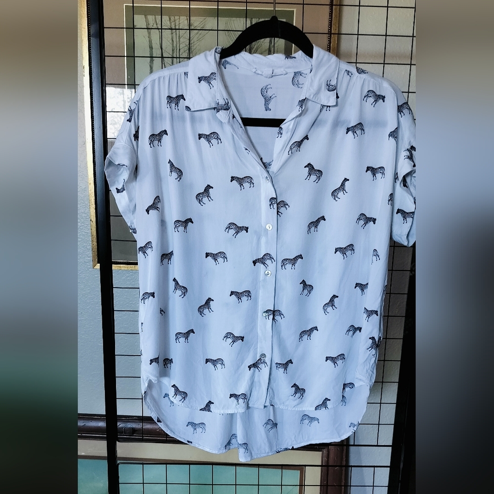 Zebra Button Down Top
